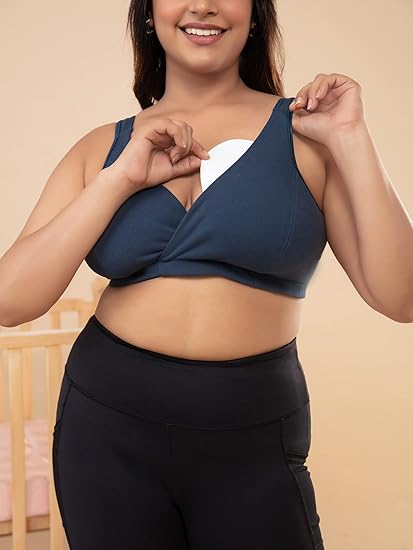 NYKD Women’s Cotton Maternity Nursing/Feeding Bra | Removable Pads, Wireless, Full Coverage with Overlap Design (Slip-On) – NYB129